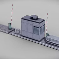 Gray Concrete Security Booth With Red And White Barriers And Small Windows 3d model