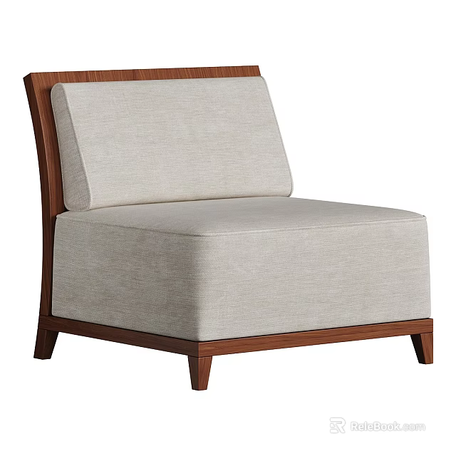 Modern Light Gray Fabric Single Sofa With Walnut Wooden Frame Design 3d model