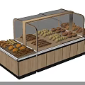 Wooden Display Shelving With Glass Cover For Assorted Bread And Pastries