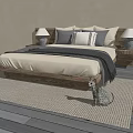 Cozy Double Bed With Wooden Headboard Bedside Tables Lamps And Cat On Rug