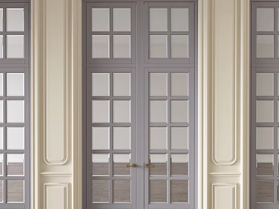 Gray Double Doors With Glass Panes And Elegant Interior Decorative Moldings 3d model