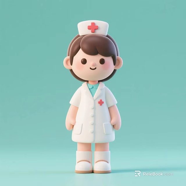 Cute Nurse Doll with Red Cross Nurse Cap and White Uniform on Light Green Background 3d model 