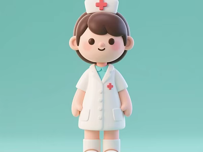 Cute Nurse Doll with Red Cross Nurse Cap and White Uniform on Light Green Background 3d model