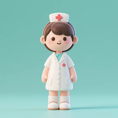 Cute Nurse Doll with Red Cross Nurse Cap and White Uniform on Light Green Background 3d model