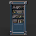 Blue Decorative Bookcase With Ornate Trim Columns Shelves And Cabinet Doors