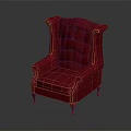 Red Leather Armchair With Tufted Back Curved Arms And Slim Legs Design
