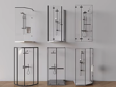 Various Modern Shower Systems In Glass Enclosures With Different Design Styles 3d model