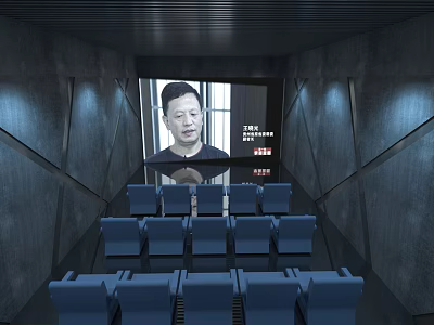 Modern Cinema Interior With Blue Seats And Large Projection Screen 3d model
