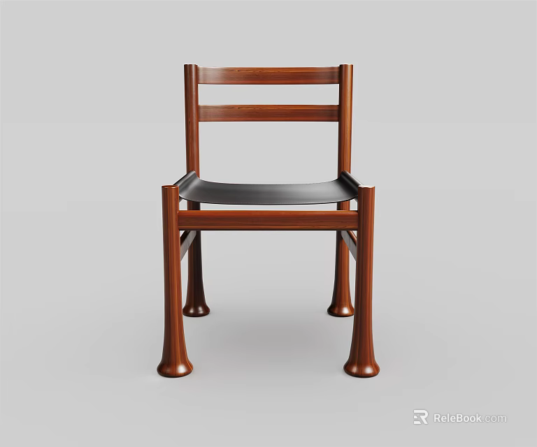 Modern Wooden Leisure Chair With Slatted Backrest Black Cushion And Tapered Legs Design 3d model 