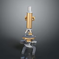 Golden Laboratory Microscope With Cylindrical Tube Adjustable Knobs And Metal Base 3d model