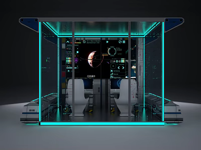 High Tech Control Room With Glass Walls And Interactive Monitoring Screens 3d model