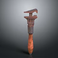 Rusty Vintage Pipe Wrench Tool With Metal Body And Wooden Handle