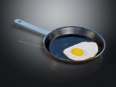 Stainless Steel Frying Pan With Fried Egg For Daily Cooking Use 3d model