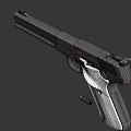 Metallic Silver Pistol Featuring White Grip Barrel and Bullet Shell 3d model