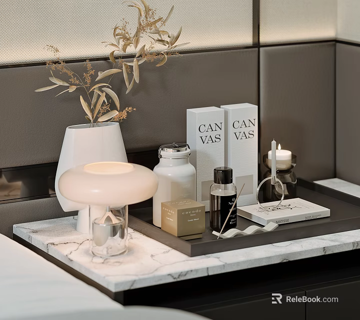 Daily Washing Products on Marble Tray with Aromatherapy Candle and Fragrance Bottles 3d model 