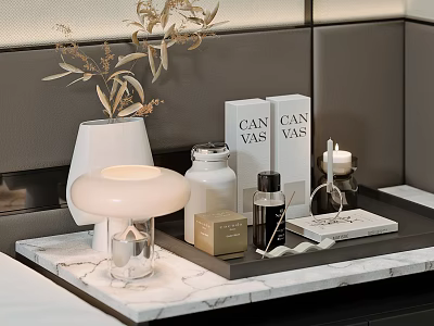 Daily Washing Products on Marble Tray with Aromatherapy Candle and Fragrance Bottles 3d model