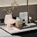 Daily Washing Products on Marble Tray with Aromatherapy Candle and Fragrance Bottles