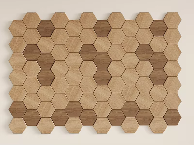 Wooden Wall Decor With Hexagonal Light And Dark Wood Pieces In Geometric Pattern 3d model