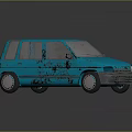 Blue Old Small Car with Rusty Body Worn Paint and Vintage Design Features