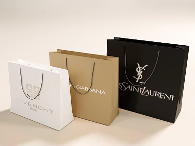 Stylish Givenchy Dolce Gabbana Saint Laurent White Gold Black Shopping Bags Decorative Set 3d model