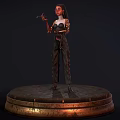Woman with braided hair red glasses and mechanical arm holding tool in futuristic outfit