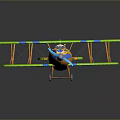 Space Themed Biplane Model With Green Yellow Blue Design And Propeller Cockpit