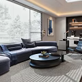 Modern Office Interior Design With Comfortable Sofa Coffee Table Desk Chair Large Windows And Skylight