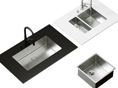Stainless Steel Kitchen Sink with Single and Double Bowl Modern Countertop Design 3d model