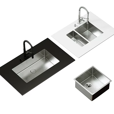 Stainless Steel Kitchen Sink with Single and Double Bowl Modern Countertop Design 3d model