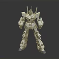Detailed White Robot Character with Blue Feet and Complex Mechanical Structure on Gray Background