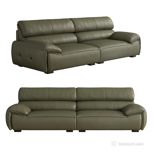 Modern Olive Green Leather Two Seater Sofa with Comfortable Armrests and Cushioned Design 3d model