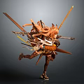 Fantasy Game Character With Fox Ears Long Orange Hair Wielding Multiple Swords Dynamic Pose