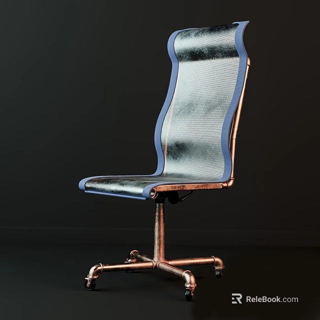 Ergonomic Mesh Back Office Chair With Blue Accents Metal Base And Swivel Wheels 3d model 