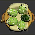 Cute Green Animal Shaped Daily Living Items Placed In Orange Basket With White Cloth