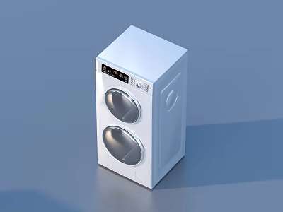 White Twin Drum Washing Machine With Digital Display And Control Buttons 3d model