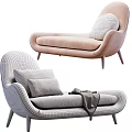 Modern Upholstered Chaise Lounge With Gray And Beige Fabric Pillows And Throw Blanket