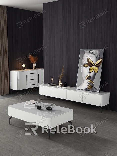 White coffee table TV cabinet combination model