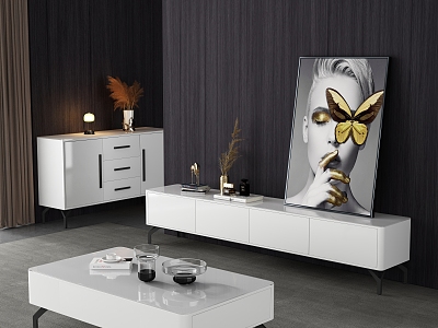 White coffee table TV cabinet combination model