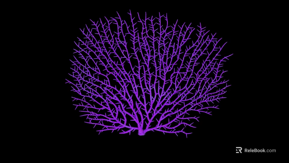 Purple Branched Coral Aquatic Life Form with Delicate Structure on Black Background 3d model 