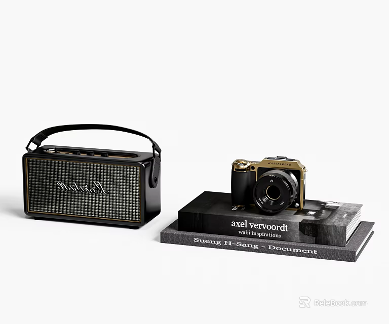 Marshall Portable Bluetooth Speaker With Classic Black Design And Gold Accents 3d model 
