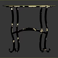 Round Glass Top Table with Ornate Pattern and Black Metal Legs with Gold Accents