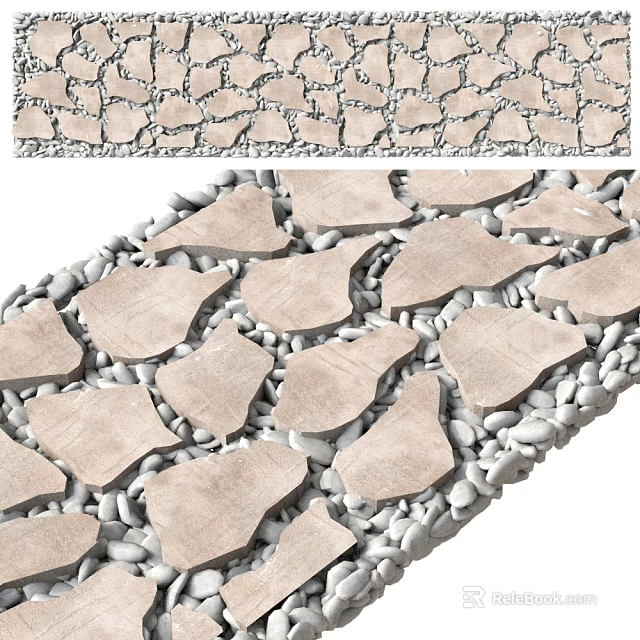 Natural Garden Landscape Featuring Irregular Stone Slabs And Pebble Paving 3d model 