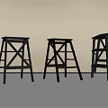 Three Gray Modern Stools With X Shaped Legs In Minimalist Space 3d model