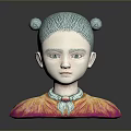 Woman Sculpture Bust with Light Blue Buns Green Collar and Orange Pink Gradient Clothing