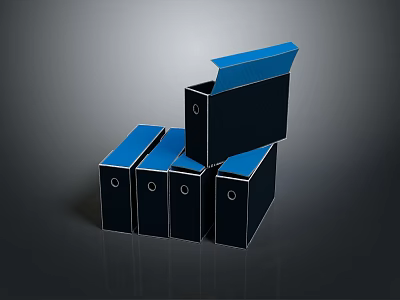 Black File Folders With Blue Lids Stacked For Office Organization And Daily Use 3d model