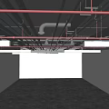 Industrial Suspended Ceiling With Metal Framework Piping Layout And Lighting Strips