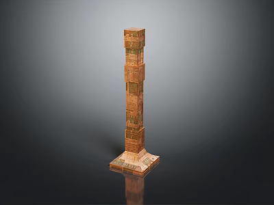 Ancient Decorative Tower Structure With Multi Layered Carved Design And Base 3d model