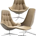 Beige Tufted Upholstered Lounge Chair With Matching Ottoman And Metal Swivel Base