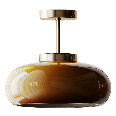 Modern Amber Glass Pendant Light With Brass Stem And Round Shade 3d model