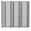 Modern Folding Room Divider With Geometric Grid Design And Metal Frame